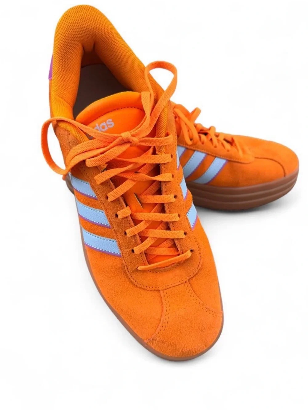 adidas Originals VL Court Bold Orange & Light Blue Suede Platform Sneakers- 11M